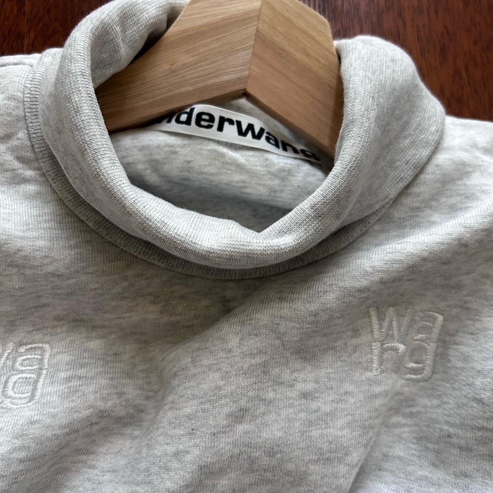 Alexander Wang All Over Logo Embroidery Monogram Turtleneck Sweatshirt Crop Top - Picture 8 of 17